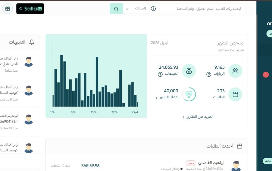 متابعة مبيعات وطلبات متجر
